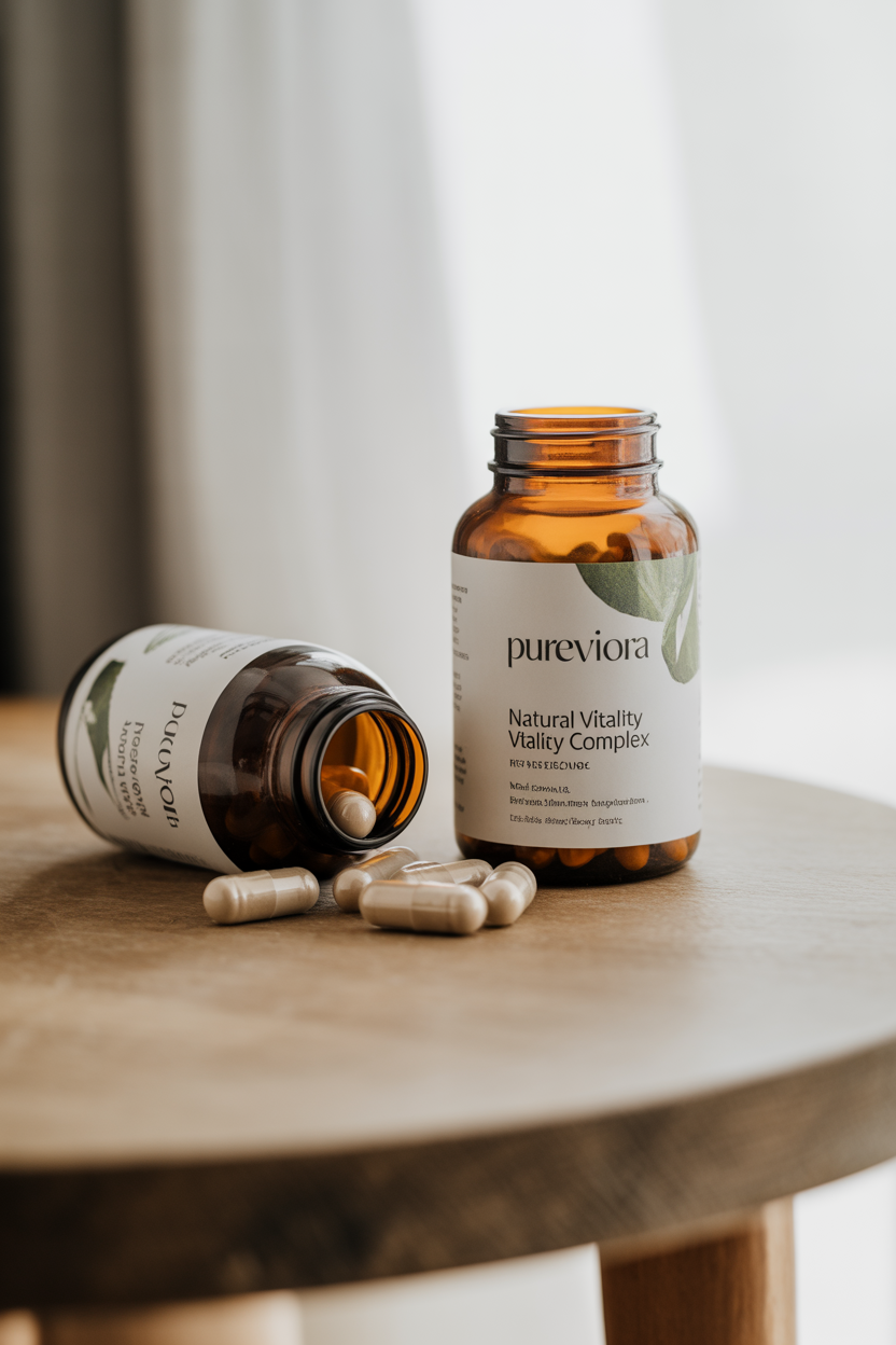PureViora natural vitality complex bottle and capsules
